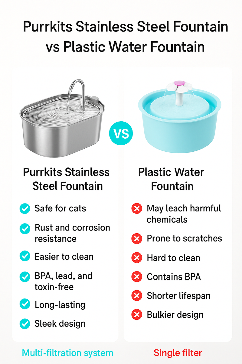 Cat drinking from stainless steel fountain